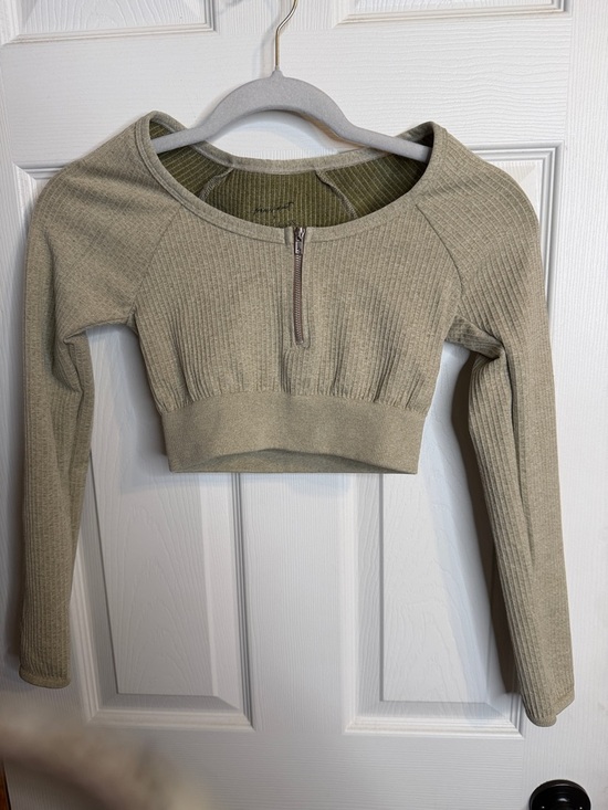 FP Movement by Free People Cropped Ribbed Half-Zip Top - Sage - Picture 4 of 7